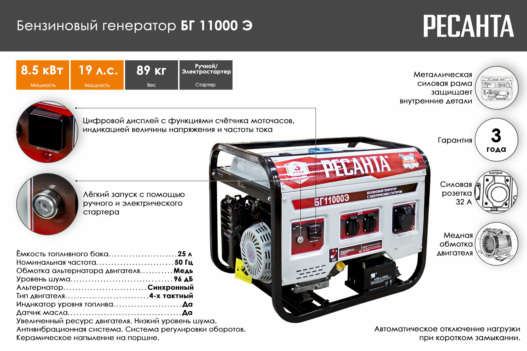Электрогенератор БГ 11000 Э Ресанта
