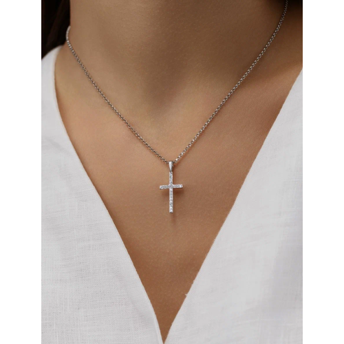 Крестик Argentum серебро 925 проба родирование фианит размер 26 см серебристый 1100₽