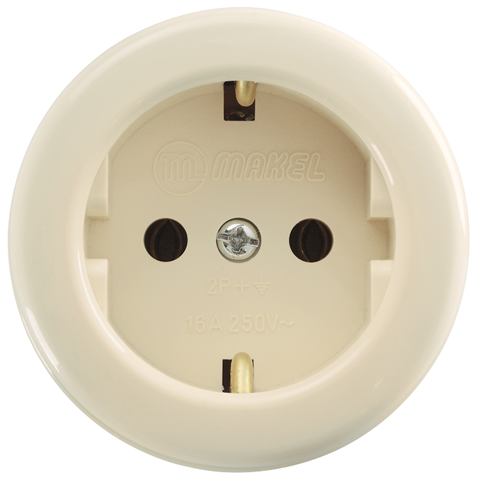 Розетка электрическая накладная с заземлением Makel кремовая керамика 16011