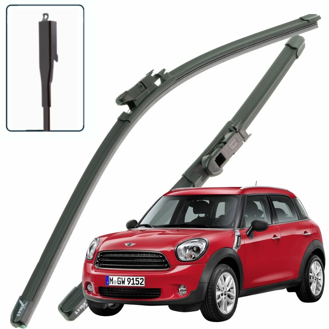 Дворники Mini Countryman R60 / Мини Кантримен Р60 2010 / 2011 / 2012 / 2013 / 2014 Щетки стеклоочистителя бескаркасные автомобильные LYNXauto 480мм-500мм к-т 2шт.