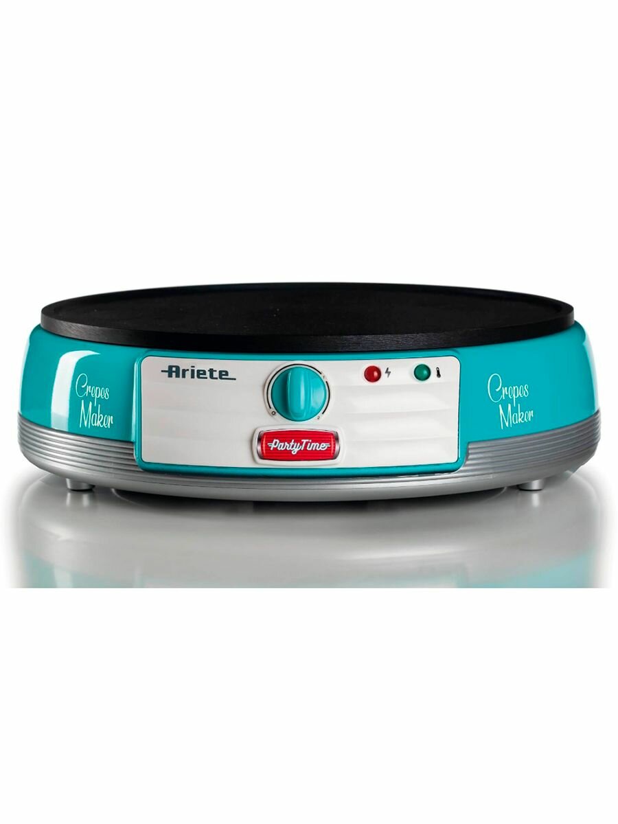 Блинница Ariete Party Time, голубой, 1000 Вт, антипригарное покрытие, 2 лопатки в комплекте (00C020201AR0) — фото 1