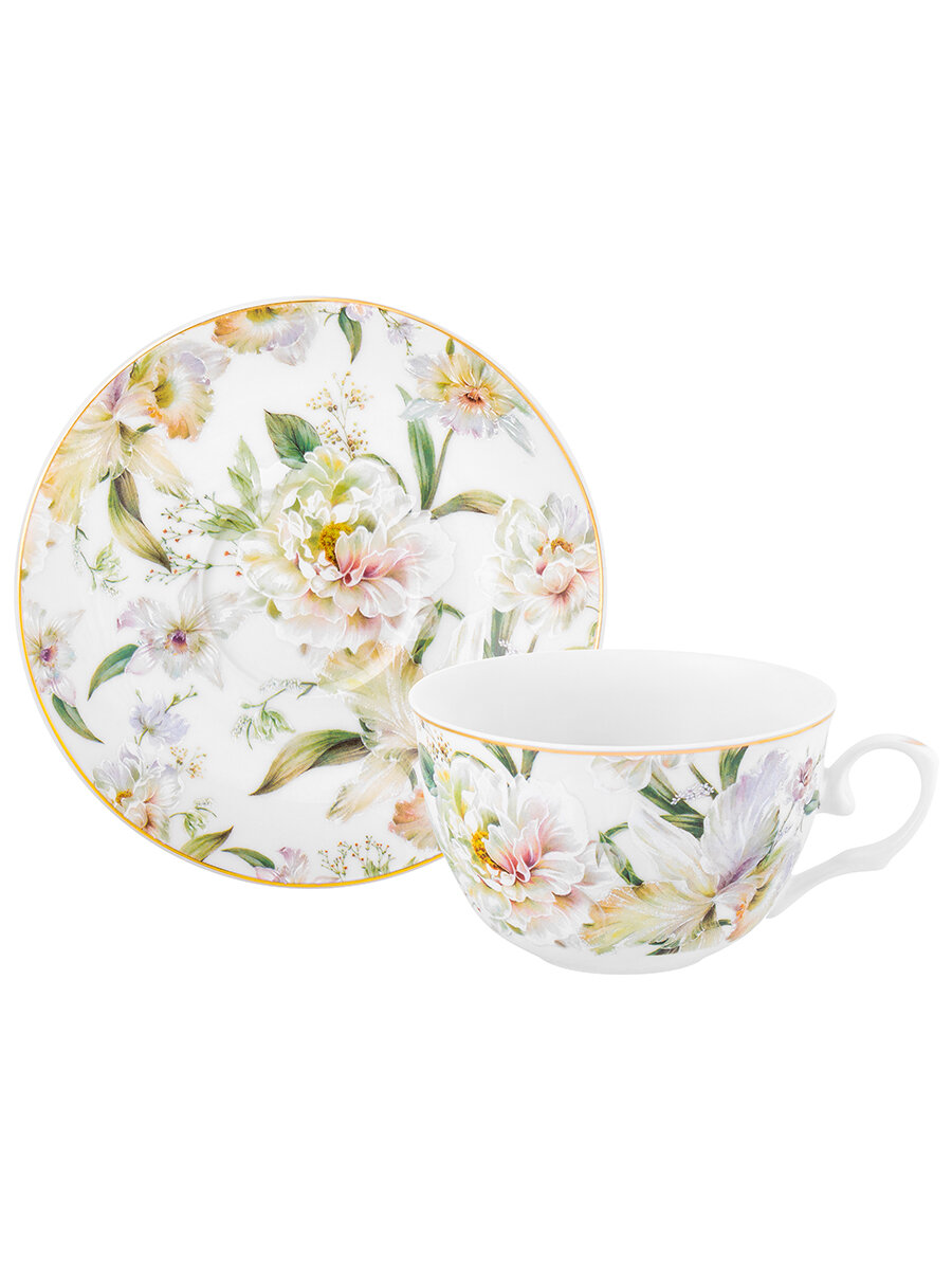 Чайная пара, чашка с блюдцем 4 предмета 250 мл Elan Gallery Корнелия, набор, Масленица — фото 1