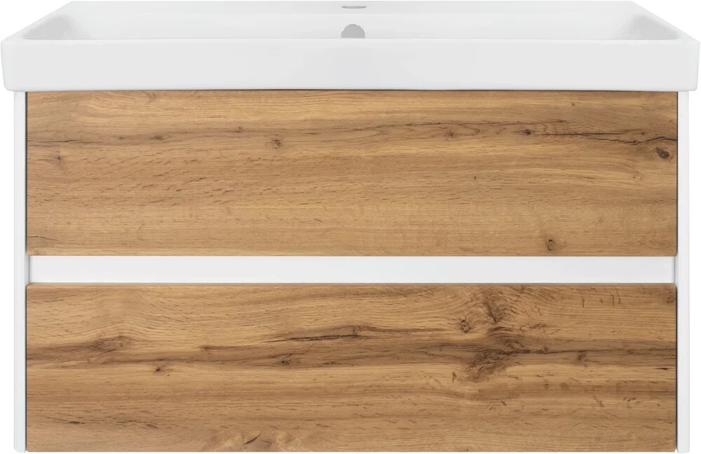 Тумба с раковиной Misty Адриана 90 подвесная 90 см с ящиками белая прямоугольная из МДФ в скандинавском стиле из фарфора