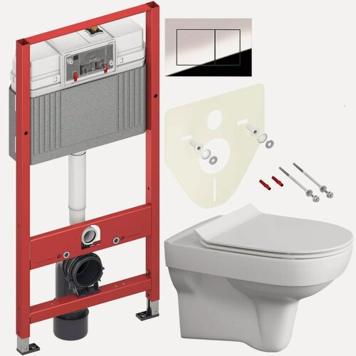 Изображение товара Комплект 2 в 1 Унитаз подвесной Cersanit Город (City) Clean On DPL EO / Инсталляция с кнопкой TECE Now 9400412 цвет хром