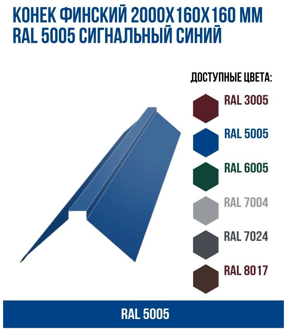 Конек финский 2000х160мм RAL 5005 Сигнальный синий(упк. 2 шт)