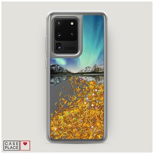 фото Чехол жидкий с блестками samsung galaxy s20 ultra горное озеро и сияние case place