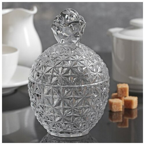 Сахарница стеклянная «Венеция. Рябь», 250 мл, 9×14,5 см, с крышкой (1шт.)