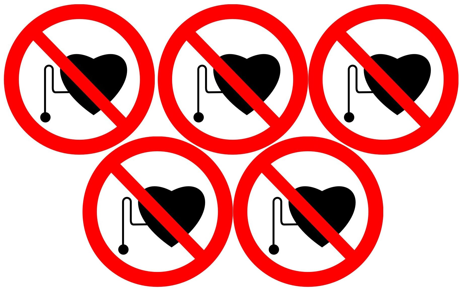 Наклейка, запрещающий знак. P11 Запрещается работа людей со стимуляторами сердечной деятельности Размер 100х100 мм. Мега Принт. Набор 5 шт.