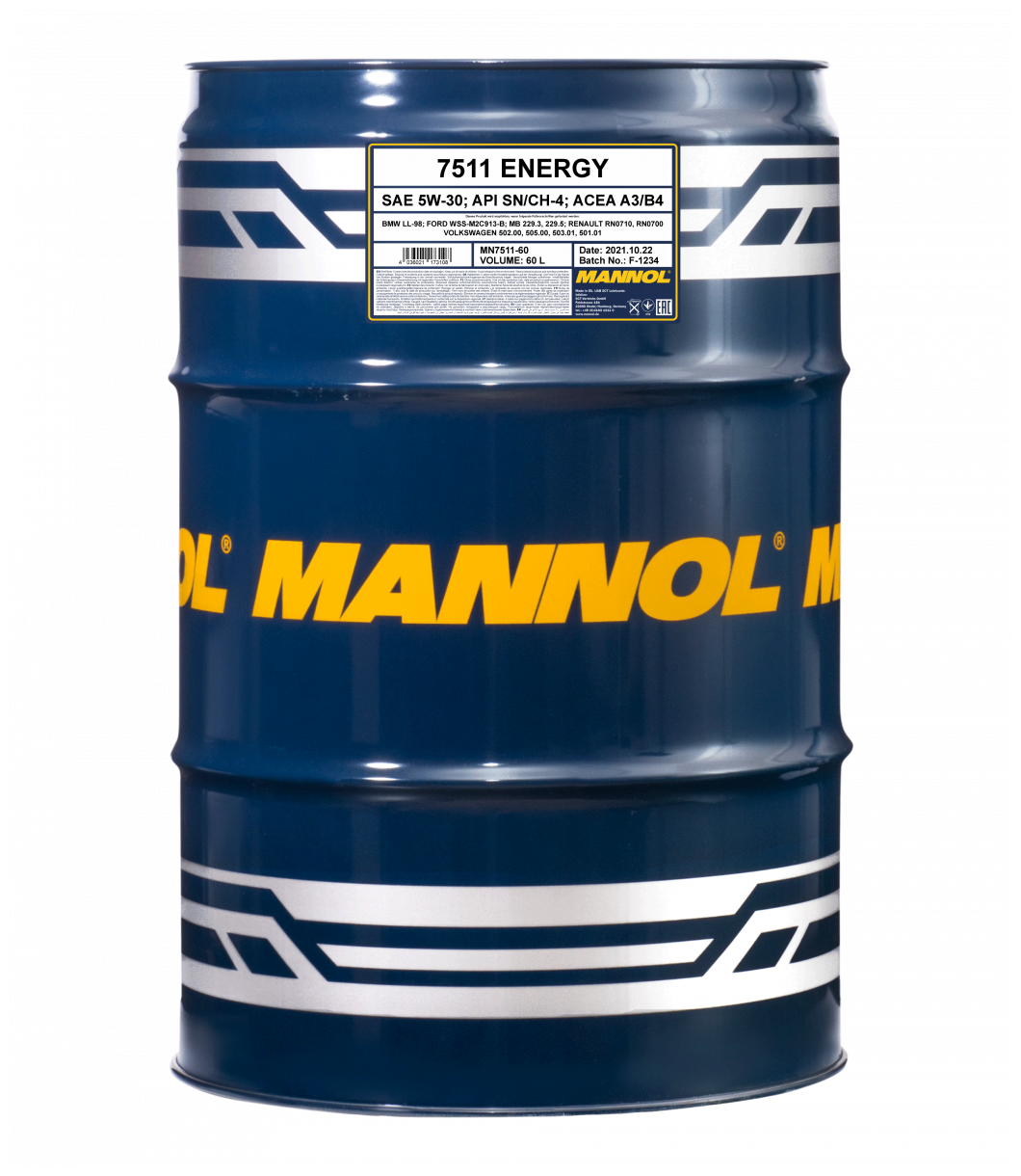 7511 MANNOL ENERGY 5W-30 60 л. Синтетическое моторное масло 5W-30