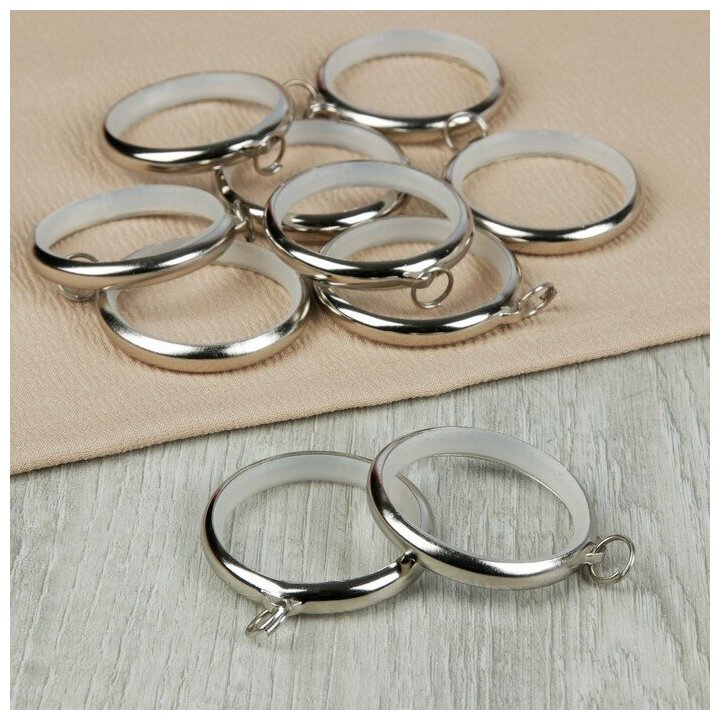 Кольцо для карниза металл/пластик d36/48мм (наб 10шт цена за наб) серебряный АУ 2311832 - фотография № 1