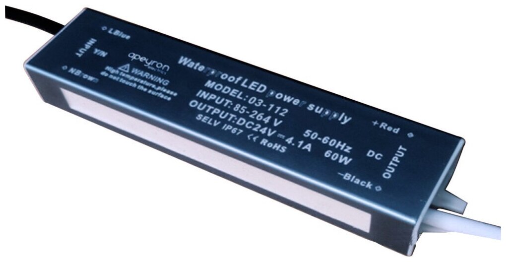 Водонепроницаемый импульсный блок питания DC 24В для светильника светодиодной ленты или LED лампы / Универсальный адаптер питания для освещения 60Вт, IP67, AC 85-264В, 4.1А / Бесшумный БП с защитой от - фотография № 1