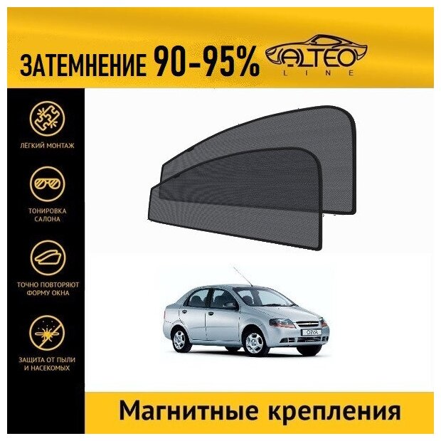 Каркасные автошторки ALTEO PREMIUM на Chevrolet Aveo (T200) (2002-2008) седан на передние двери на магнитах с затемнением 90-95%