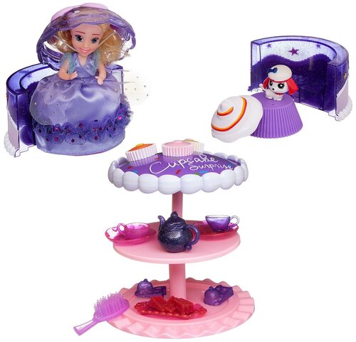 Игровой набор EMCO Cupcake Surprise Чайная вечеринка с куклой - капкейк и питомцем, фиолетовый