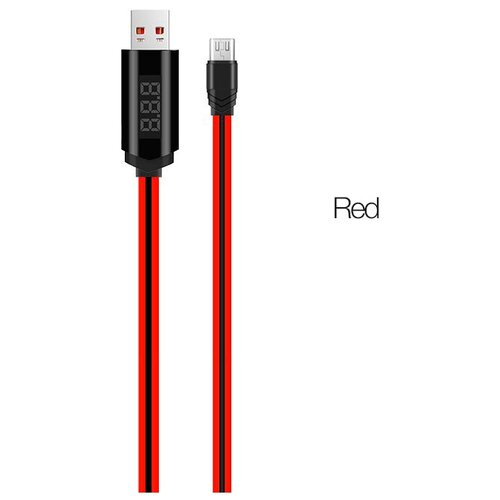 Кабель USB HOCO U29 LED displayed timing, USB - MicroUSB, 2А, 1.2 м, красный, с дисплеем кабель usb hoco u29 led displayed timing usb microusb 2а 1 2 м красный черный