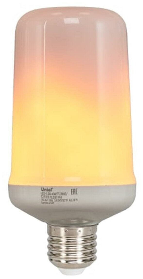 Светодиодная лампа Uniel E27 170-240 В 6 Вт цилиндр 300 лм с эффектом пламени, 3 режима свечения