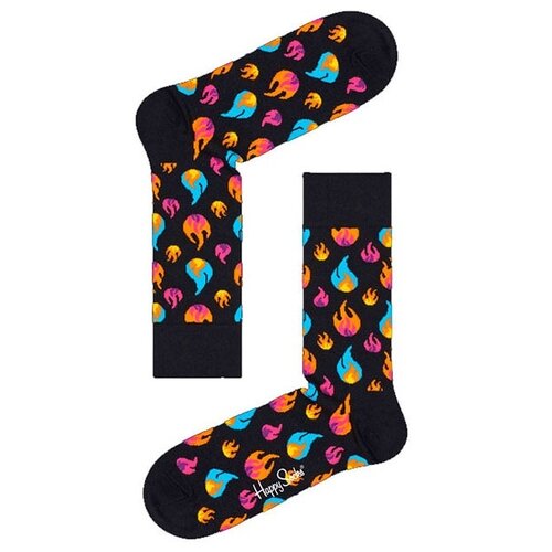 Носки Happy Socks, размер 36-40, черный, желтый, голубой, оранжевый, розовый, мультиколор носки happy socks 3 пары размер 36 40 красный желтый оранжевый розовый черный мультиколор