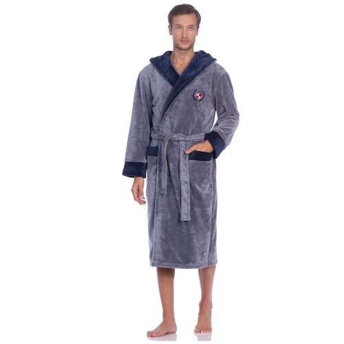 фото Халат банный мужской, s-family, размер 46;48, цвет синий; светло-серый