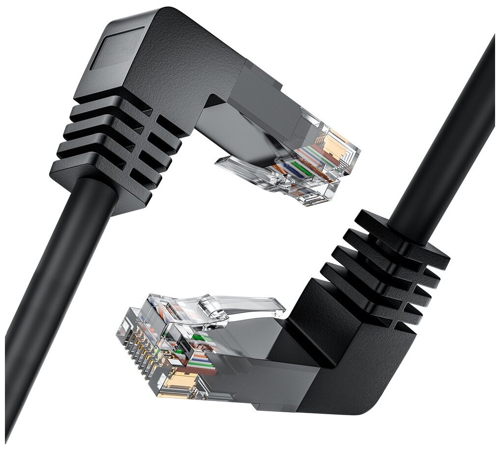 GCR Патч-корд 7.5m UTP кат.6, черный, верхний/верхний угол, литой, ethernet high speed, RJ45, T568B