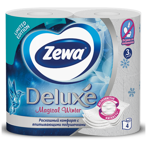 Купить Бумага туалетная 3-х слойная 12 рулонов (12х18 м), белая, ZEWA Deluxe, 2 упак., белый, смешанная целлюлоза, Туалетная бумага и полотенца