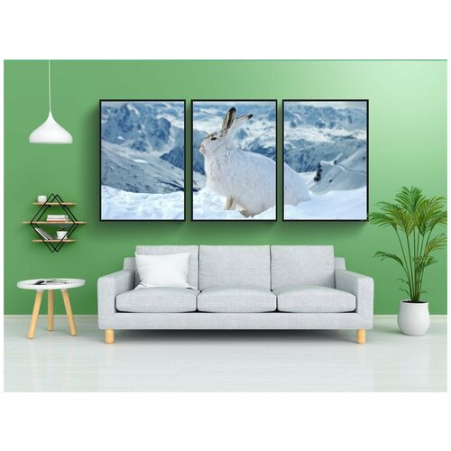 фото Набор модулных постеров для интерьера "кролик, заяц, снег" 60x90 см. в тубусе, без рамки lotsprints