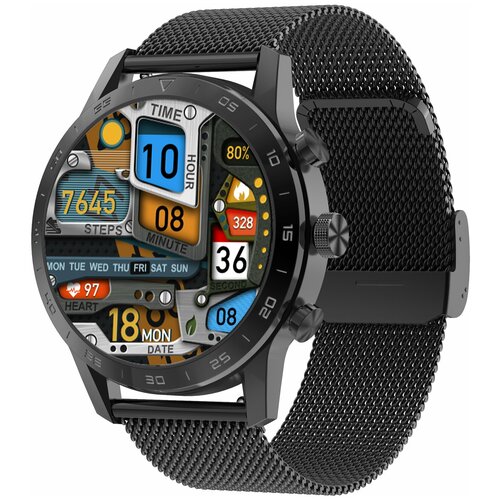 Kingwear Смарт часы KingWear DT70 с bluetooth звонком (Черный корпус, 2 сменных ремня (металлический, силиконовый))