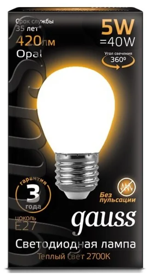 Светодиодная лампа Gauss LED Filament Globe OPAL E27 5W 2700K