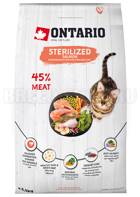Ontario корм для стерилизованных кошек, с лососем (sterilised salmon) - фотография № 2