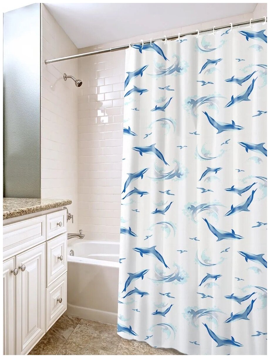 Штора для ванной «Дельфины», 180×180 см, полиэтилен, цвет белый