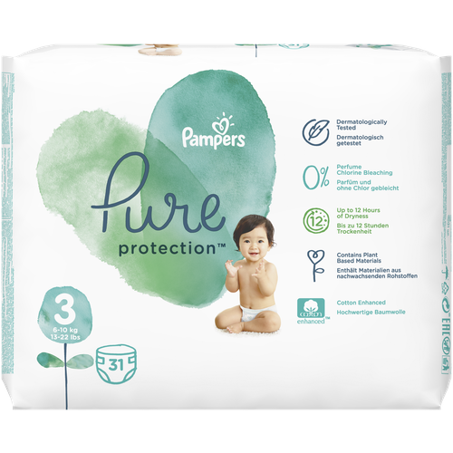 Pampers подгузники Pure Protection 3 (6-10 кг), 31 шт., белый