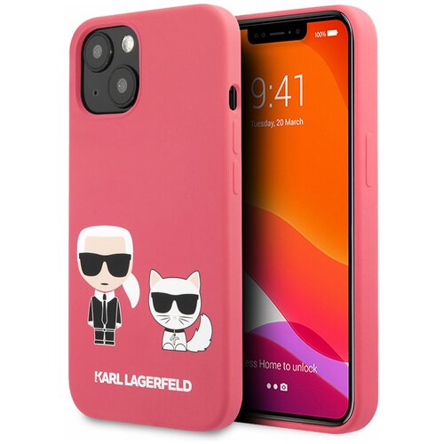 Lagerfeld для iPhone 13 чехол Liquid silicone Karl & Choupette Hard Fushia