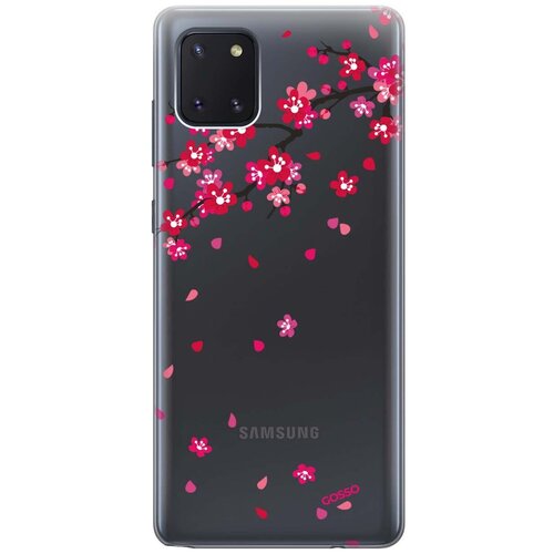 Ультратонкий силиконовый чехол-накладка Transparent для Samsung Galaxy Note 10 Lite с 3D принтом Sakura ультратонкий силиконовый чехол накладка transparent для samsung galaxy note 10 lite с 3d принтом hello camomiles