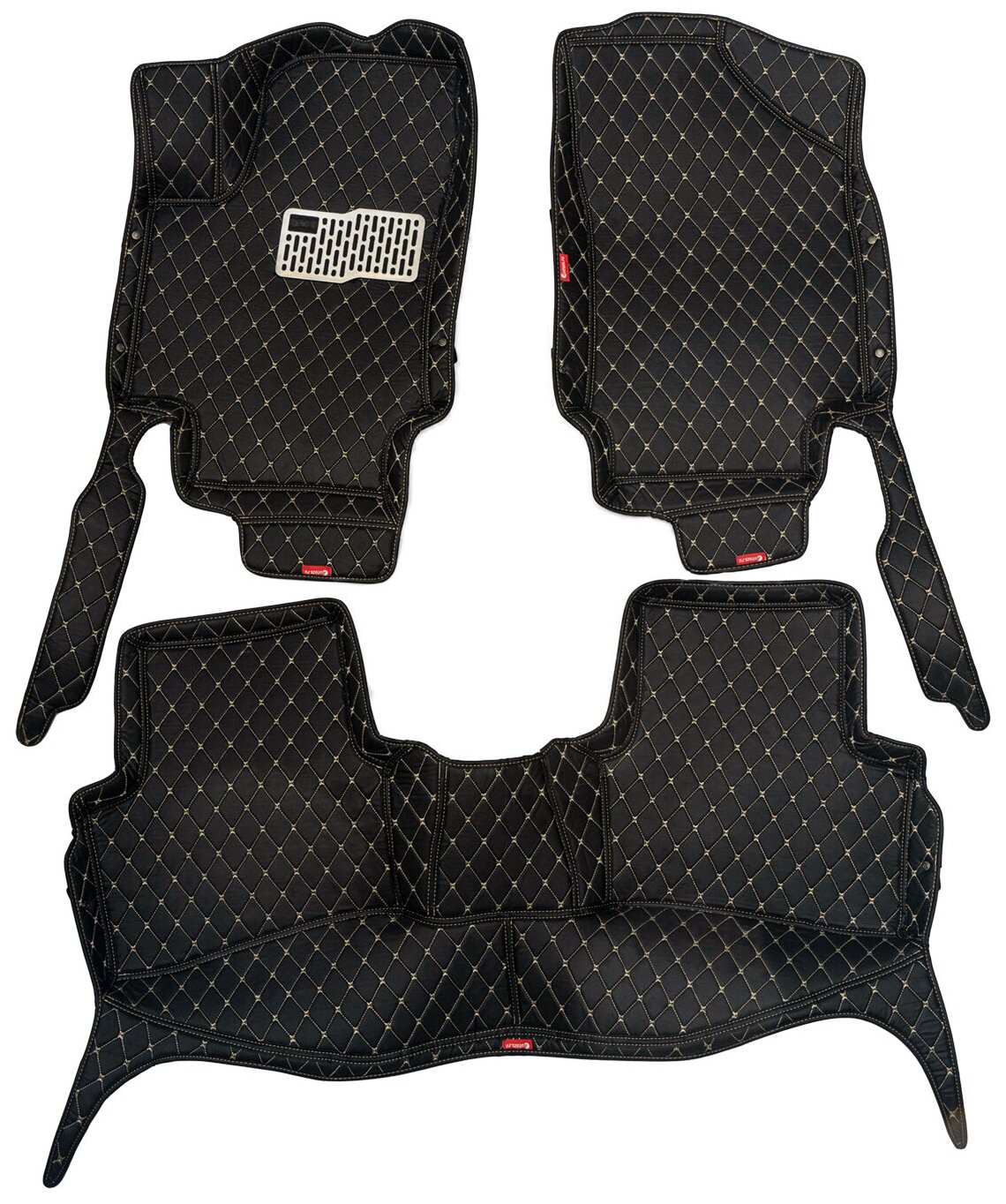 Кожаные 3D коврики Autozs Premium для Audi A3 II (8P) 5 дв. (2003-2013) черные с бежевой строчкой /3Д ковры в автомобиль