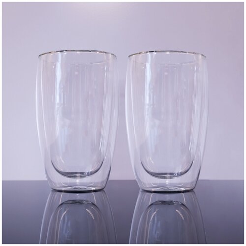 Набор термо стаканов ЛiСТ 450 мл 2 шт, с двойными стенками, термостакан, термокружка, стакан стеклянный (LIS51186)