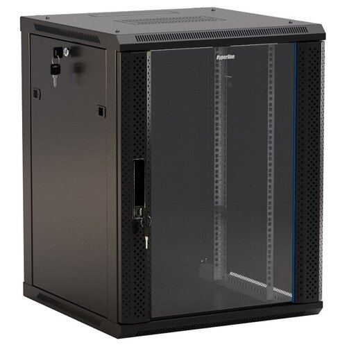 Шкаф коммутационный Hyperline (TWB-1245-GP-RAL9004) настенный 12U 600x450мм пер.дв.стекл 2 бок.пан.