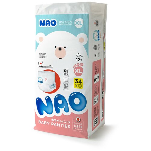 Подгузники трусики 5 размер XL для новорожденных детей от 12-17 кг детские японские премиум ночные памперсы трусы для мальчиков и девочек 34 шт / Нао