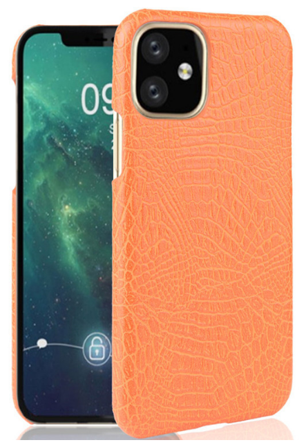 Чехол-накладка Чехол. ру на iPhone XI / iPhone 11 элегантный тонкий на пластиковой основе с дизайном под кожу крокодила оранжевый