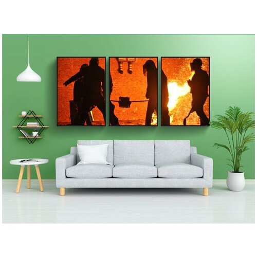 фото Набор модулных постеров для интерьера "пожар, расплавленный металл, металлургия" 60x90 см. в тубусе, без рамки lotsprints