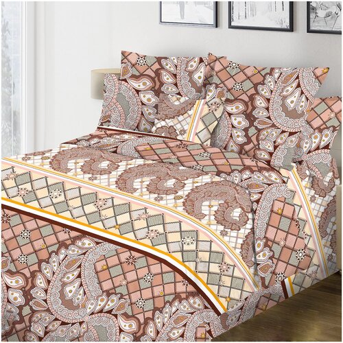 Комплект постельного белья 1,5 спальное, Бязь, Хлопок, Рисунок: Коричневый узор Alleri