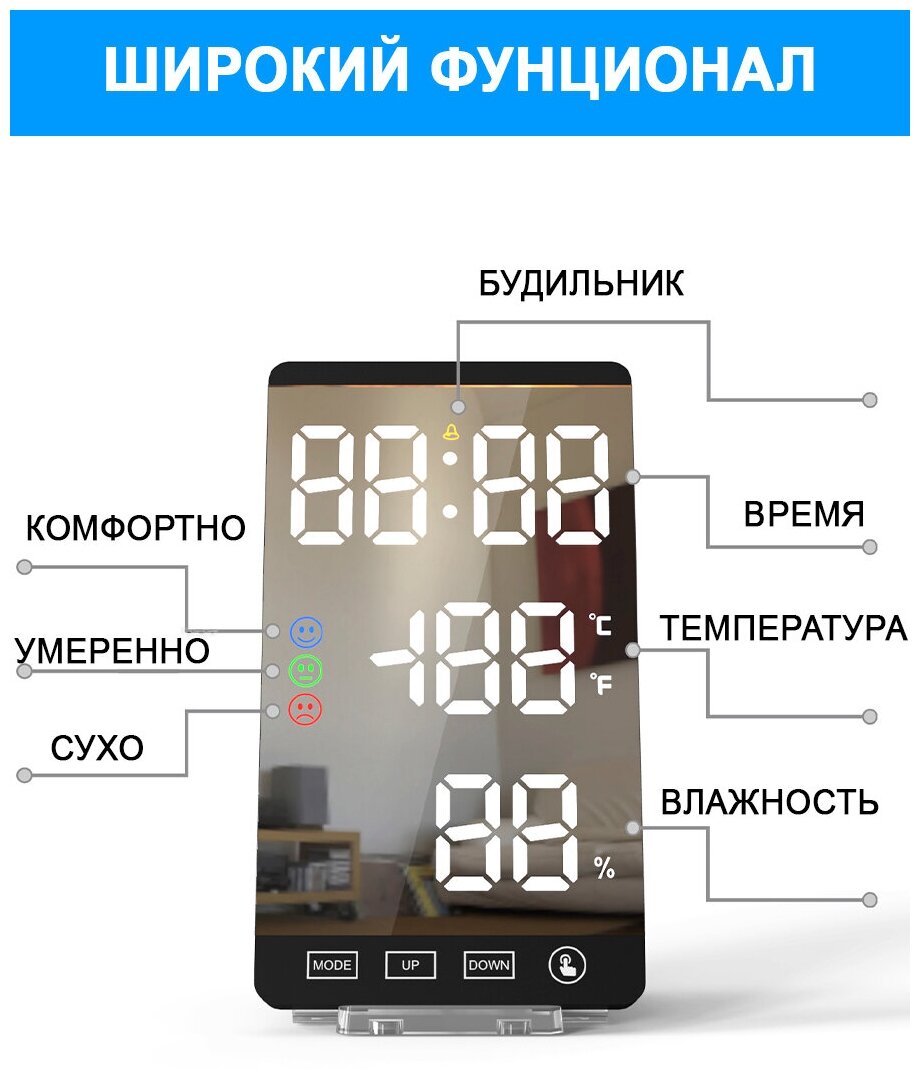 Гигрометр термометр / Зеркальные часы / Метеостанция домашняя - фотография № 7