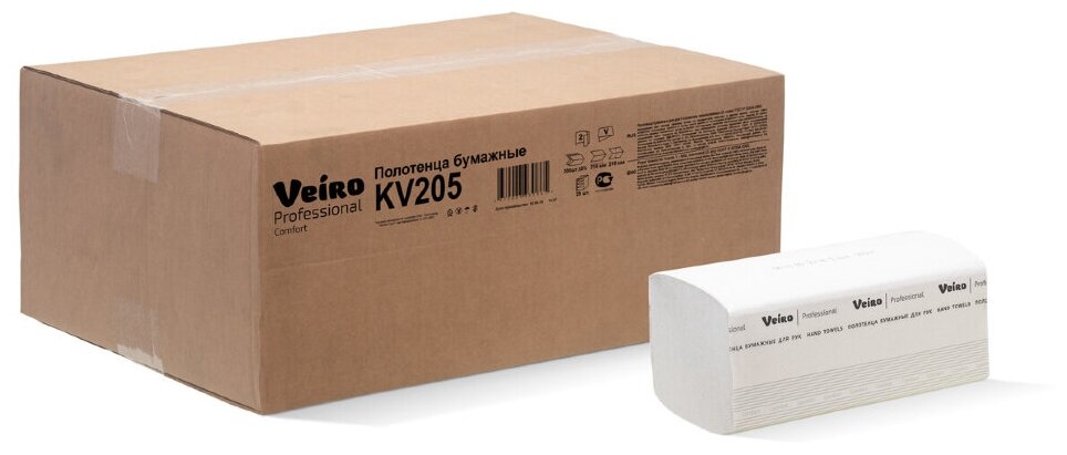 KV205 Бумажные полотенца в пачках Veiro Professional Comfort белые двухслойные (20 пач х 200 л)