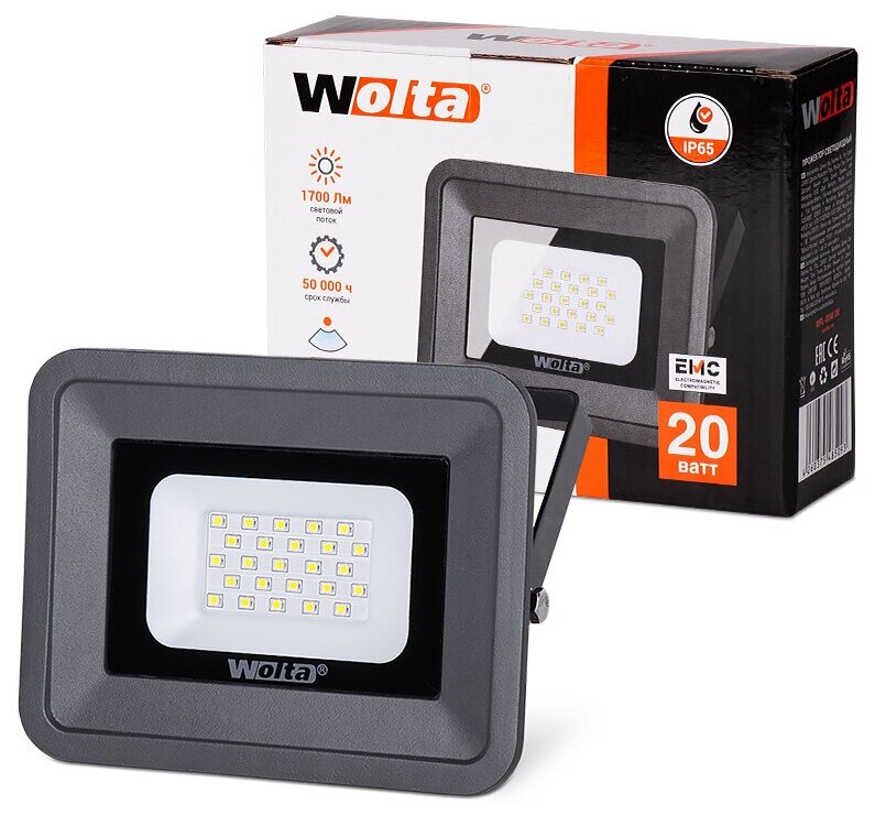 Светодиодный прожектор WOLTA WFLS-20W/06 20Вт 4000K IP65 1800лм серый 150x145/110x27 - фотография № 2