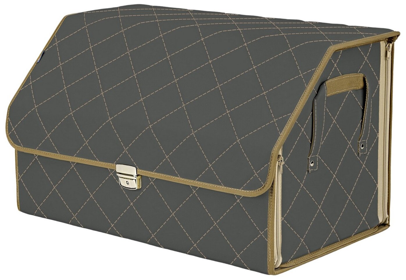 Органайзер-саквояж в багажник "Союз Премиум" (размер XL). Цвет: серый с бежевой прострочкой Ромб.
