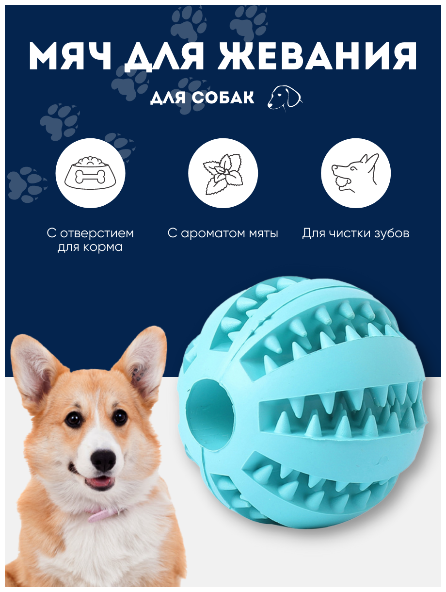Мяч - Кормушка, игрушка для собак, 7 см, голубой - фотография № 1