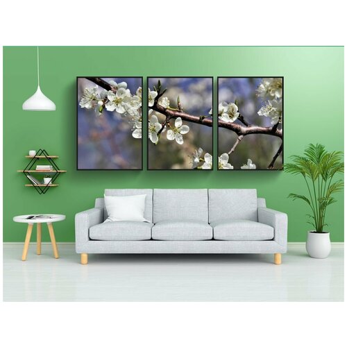 фото Набор модулных постеров для интерьера "цветение вишни, цветы, весна" 60x90 см. в тубусе, без рамки lotsprints