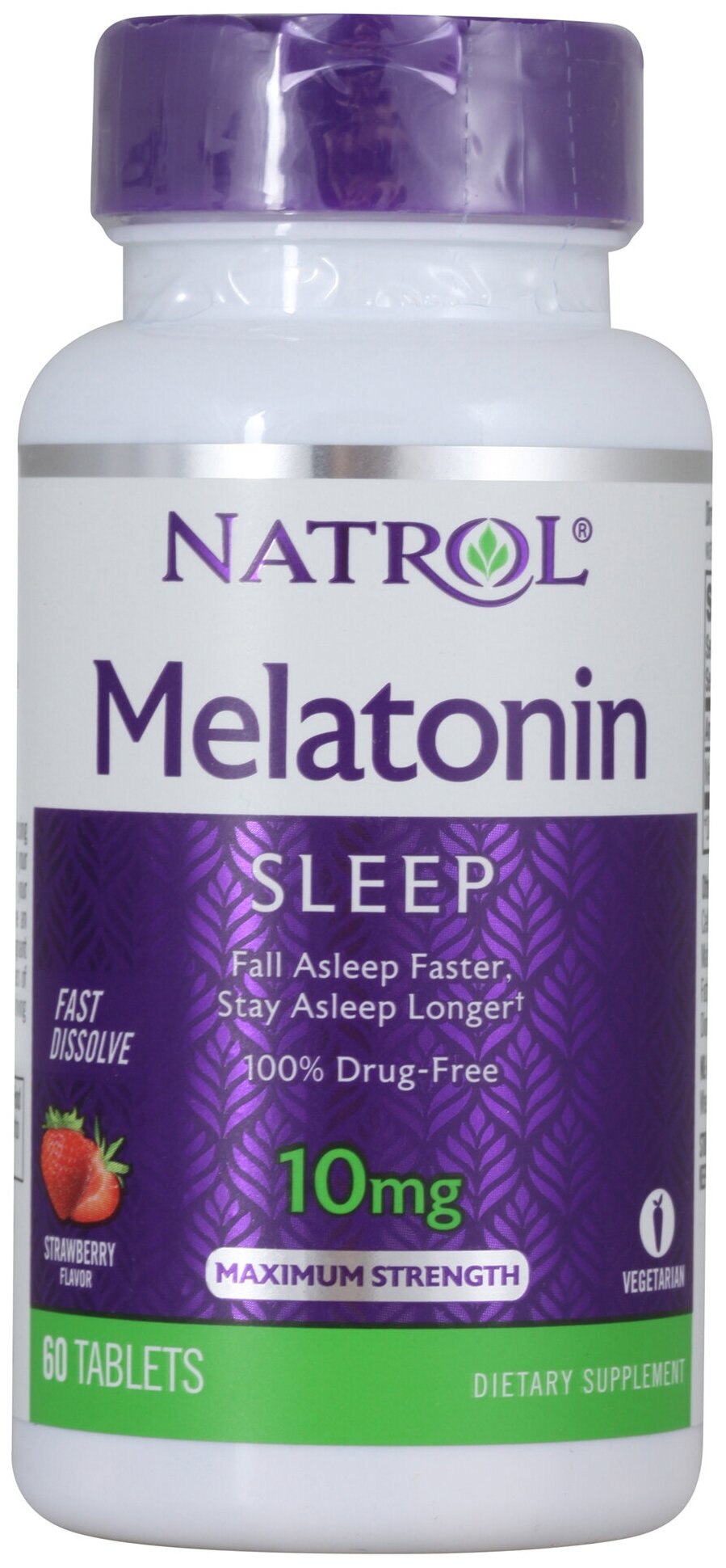 Natrol Melatonin 10mg F/D 60 tabs/ Быстрорастворимые таблетки мелатонина клубника- 10 мг 60 табл