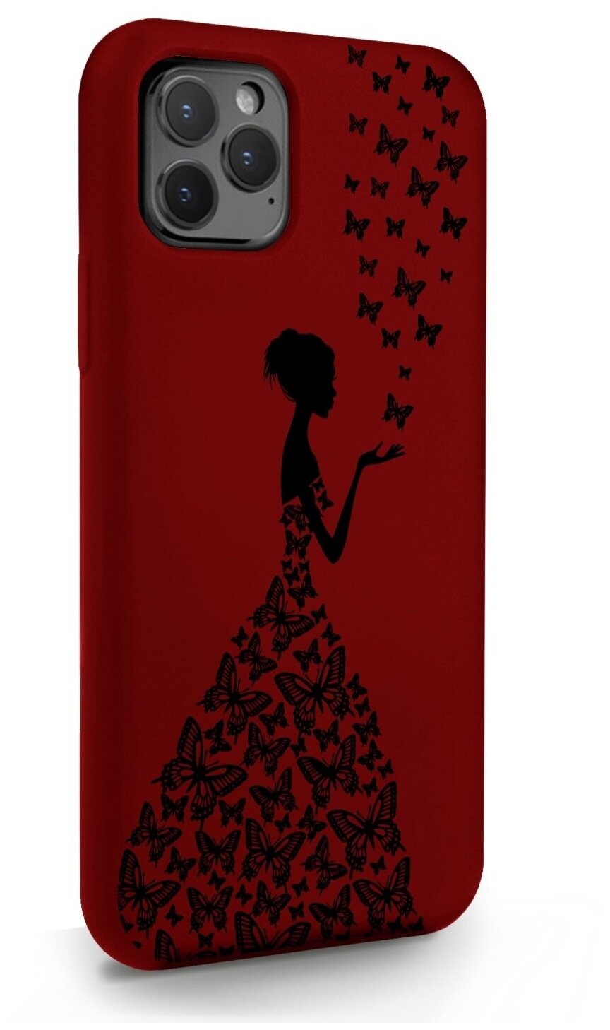 Красный силиконовый чехол для iPhone 11 Pro Девушка с бабочками для Айфон 11 Про