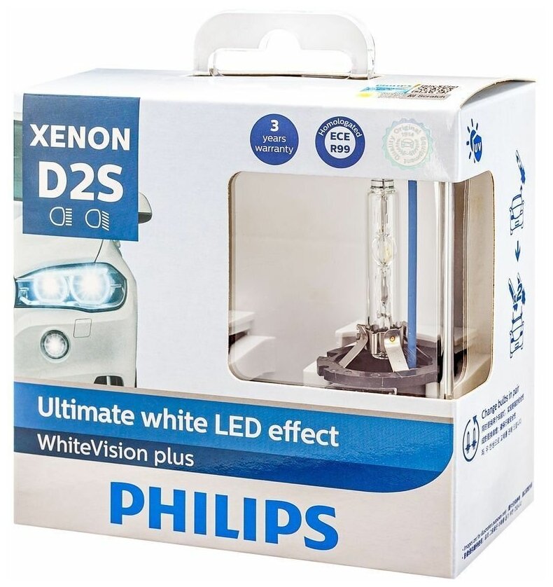 Ксеноновая Лампа Philips D2s 35W +120% Xenon Whitevision 2Шт Philips арт. 85122WHV2X2