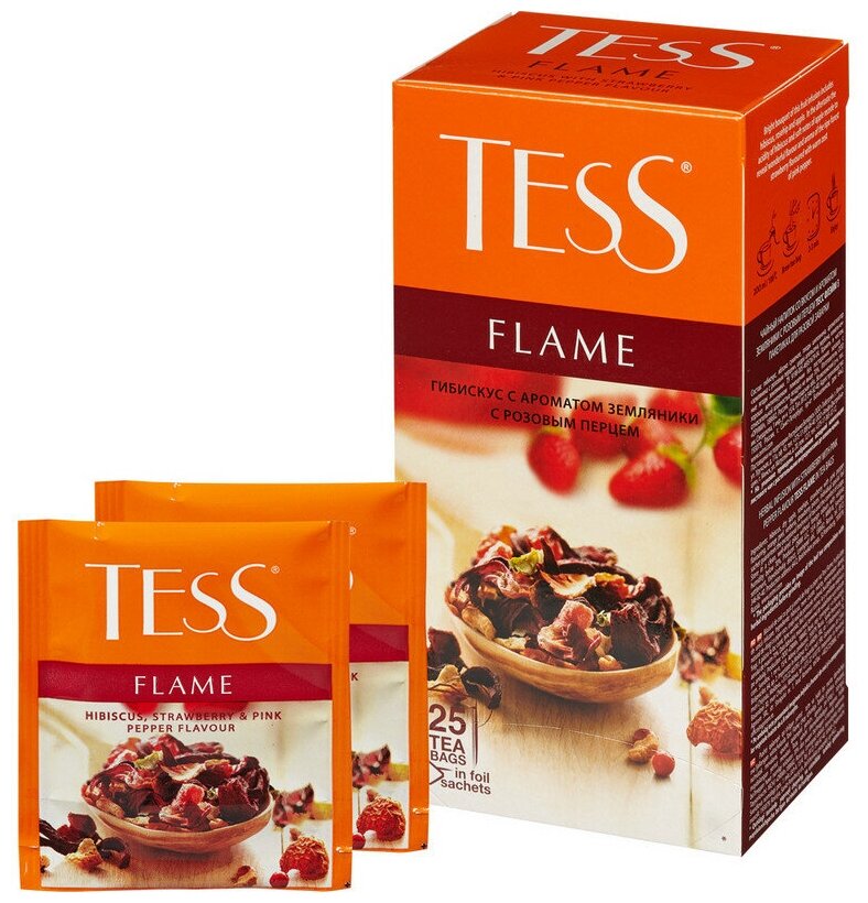 Чай фруктовый Tess Flame с земляникой и розовым перцем 25 пак - фото №4