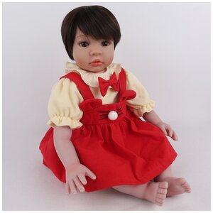 Фото Reborn Kaydora Виниловая кукла Реборн (Reborn Dolls) - Девочка в красном комбинезоне, брюнетка