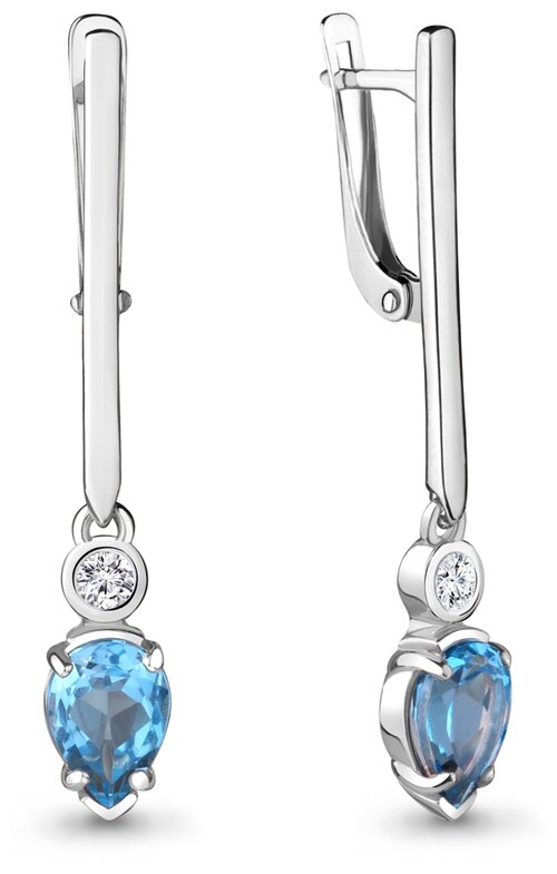 Серьги AQUAMARINE, серебро, 925 проба, фианит, турмалин